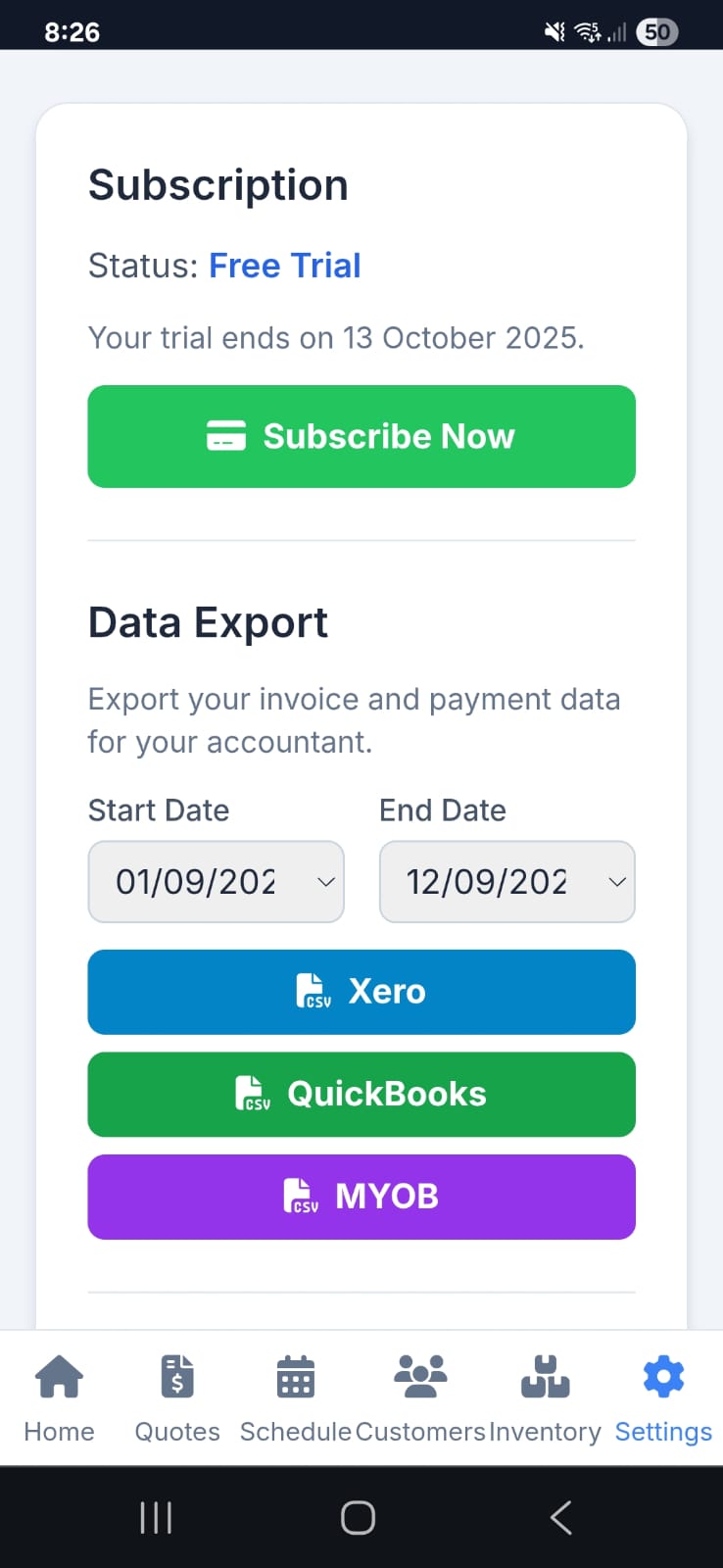 Accountant export options